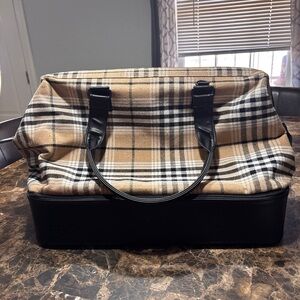 BEIS The Weekender Beige and black Plaid Tote with Black Leather Base